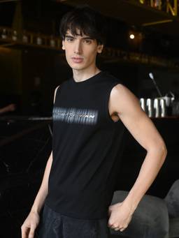 Odette - Franco Black Embossed Cotton jersey T-shirt For Men