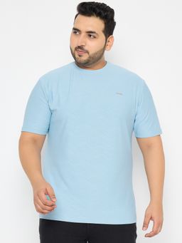 Parcel Yard - Men's Blue Round Neck T-Shirt With Self Design