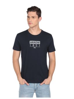 Arrow - Sports Men Navy Crew Neck Brand Print Cotton T-Shirt