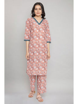 Aurelia - Peach Floral Print Casual Kurta- Palazzo (Set of 2)