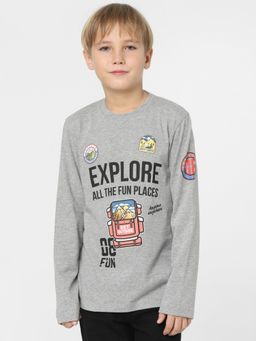Jack & Jones Junior - Boys Grey Text Print Crew Neck T-shirt