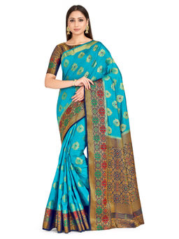 Mimosa - Navy Blue Paithani Style Art Silk Saree With Unstitched Blouse