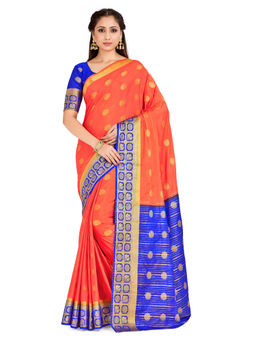 Mimosa - Orange Mysore Silk Style Crepe Saree With Unstitched Blouse
