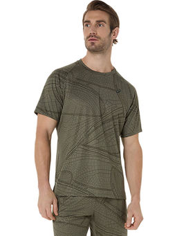 ASICS - Mens Mantle Green/Brown Stone All Over Print Ss T-Shirt