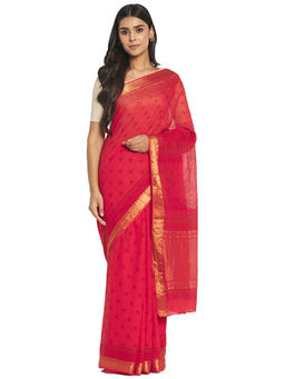 Fabindia - Red Hand Block Print Cotton Saree