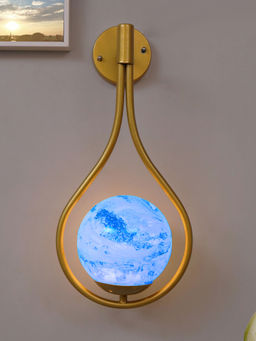 Homesake - Metal Wall Glass Golden Drop Planet Blue