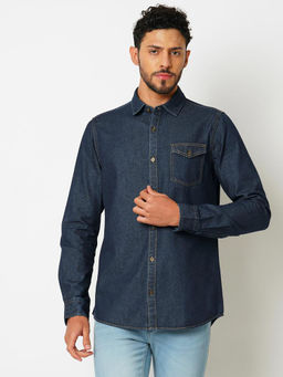Bombay High - Mens Dark Indigo Solid Denim Shirt