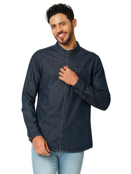 Bombay High - Mens Dark Indigo Band Collar Denim Shirt