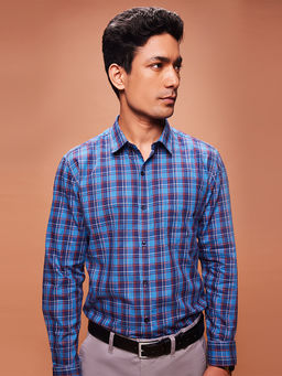 Bombay High - Mens Premium Cotton Blue Checks Shirt