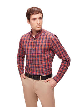 Bombay High - Mens Premium Cotton Autumn Orange Checks Shirt
