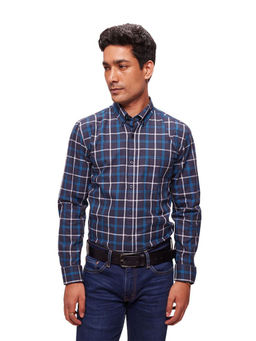 Bombay High - Mens Premium Cotton Navy Blue Checks Shirt