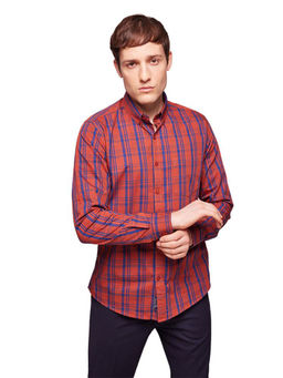 Bombay High - Mens Premium Cotton Burnt Orange Checks Shirt