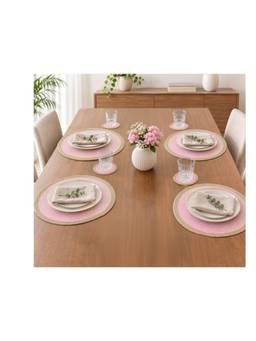 Prakartik - Braided Round Placemat With Coasters -Pink Round - Pack Of 8