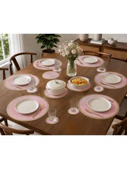 Prakartik - Braided Round Placemat With Trivet Andcoasters -Pink Pack Of 15
