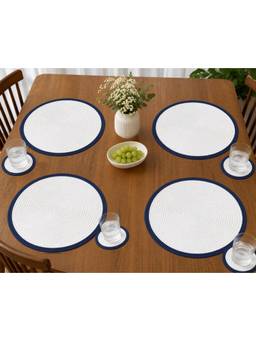 Prakartik - Braided Round Placemat With Coasters For Dining Table-White Pack Of 8