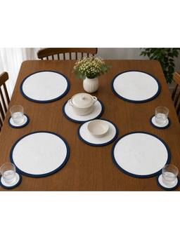Prakartik - Braided Round Placemat With Trivet Andcoasters -White Packof 10