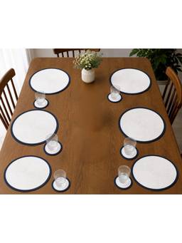 Prakartik - Braided Round Placemat With Coasters For Dining Table- White Round - Pack Of 12