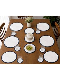 Prakartik - Braided Round Placemat With Trivet Andcoasters -White Packof 15