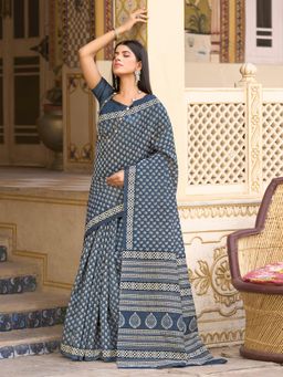 Sareemall - Women's Bhagalpuri Silk Grey Printed Designer Saree with Unstitched Blouse