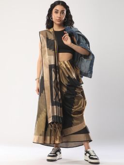 Akhilam - Women's Cotton Silk Black Woven Design Handloom Saree with Unstitched Blouse