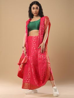 Akhilam - Women's Silk Blend Pink Woven Design Celebrity Saree with Unstitched Blouse