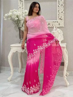 Sareemall - Women's Georgette Pink Embellished Designer Saree with Unstitched Blouse