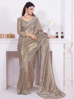 Sareemall - Women's Organza Bronze Embellished Designer Saree with Unstitched Blouse