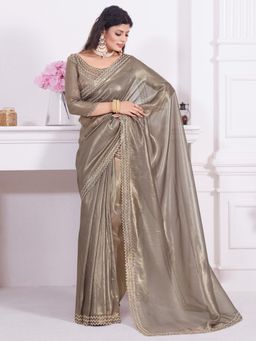 Sareemall - Women's Organza Bronze Embellished Designer Saree with Unstitched Blouse