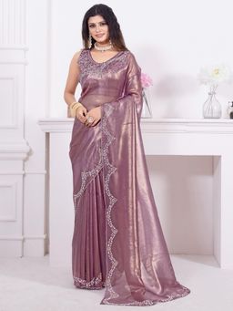 Sareemall - Women's Organza Pink Embellished Designer Saree with Unstitched Blouse