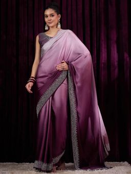 Akhilam - Women's Satin Silk Mauve Embellished Designer Saree with Unstitched Blouse