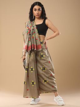 Akhilam - Women's Cotton Silk Khaki Woven Design Designer Saree with Unstitched Blouse