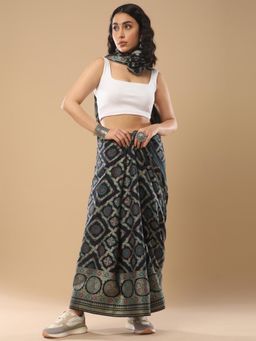 Akhilam - Women's Organza Navy Blue Woven Design Designer Saree with Unstitched Blouse