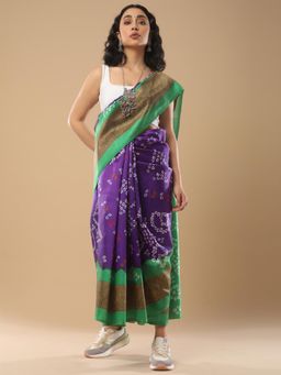 Akhilam - Women's Art Silk Purple Printed Designer Saree with Unstitched Blouse