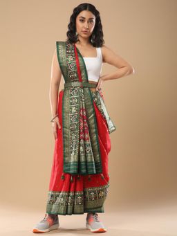 Akhilam - Women's Silk Blend Red Woven Design Designer Saree with Unstitched Blouse