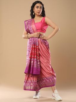 Akhilam - Women's Silk Blend Pink Woven Design Designer Saree with Unstitched Blouse
