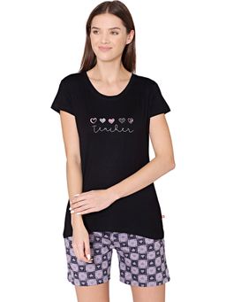 Bodycare - Womens Modal Printed Night Suit Of T-Shirt & Shorts -BSSS17505 Black (Set of 2)