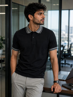CAHOOT - Men Black Solid Everyday Casual Half Sleeve Polo T-Shirt