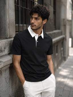 CAHOOT - Men Black Solid Cotton Regular Fit Half Sleeve Polo T-Shirt