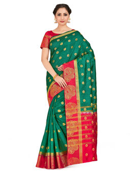 Mimosa - Green Kanjivaram Style Art Silk Saree With Unstitched Blouse