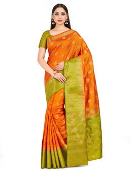 Mimosa - Orange Kanjivaram Style Art Silk Saree With Unstitched Blouse