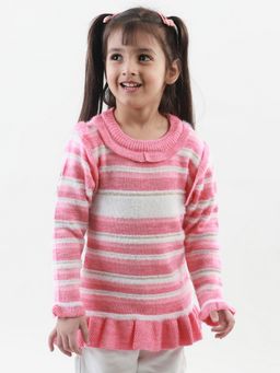 Knitco - Girls Round Neck Acrylic Full Sleeve Pink Sweater