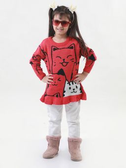 Knitco - Girls Round Neck Acrylic Full Sleeve Red Sweater