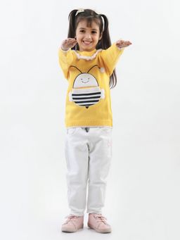 Knitco - Girls Round Neck Acrylic Full Sleeve Yellow Sweater