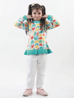 Knitco - Girls Round Neck Acrylic Full Sleeve Multi-coloured Sweater
