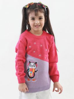 Knitco - Girls Round Neck Acrylic Full Sleeve Pink Sweater