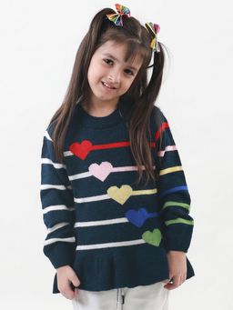 Knitco - Girls Round Neck Acrylic Full Sleeve Navy Blue Sweater