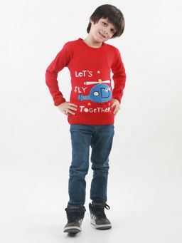 Knitco - Boys Round Neck Acrylic Full Sleeve Red Sweater