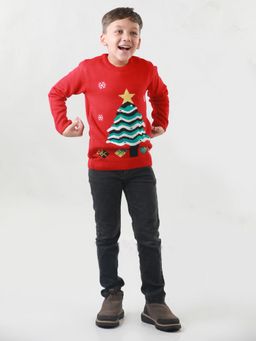 Knitco - Round Neck Acrylic Full Sleeve Red Sweater