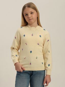 VERO MODA - Girl Printed Knit Beige Pullover Sweater