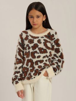 VERO MODA - Girl Brown Animal Print Pullover Sweater
